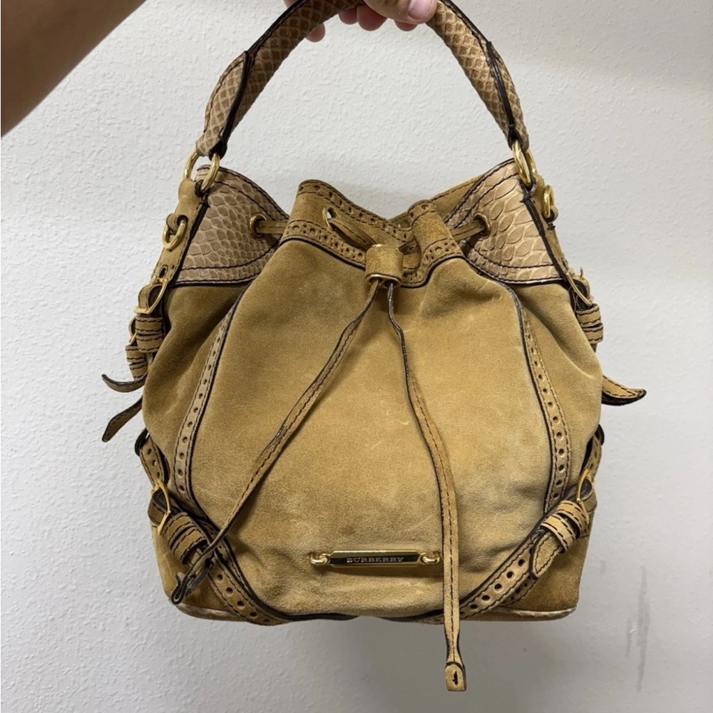 Burberry RARE Tan Buckskin, Leather Bucket Bag